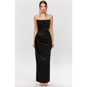 House of CB Adrienne black satin strapless corset maxi